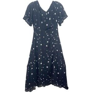 Migeer by Ababalaya Womens Sz S Dress Starry Short Sleeve Asymmetrical Flair NEW